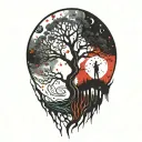 tree of life and sun and moon tattoo design idea