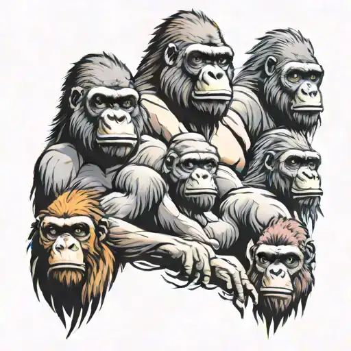 Gorilla family hiking tattoo design idea