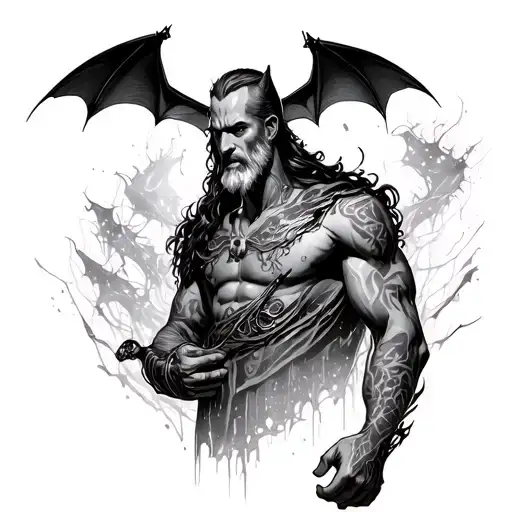 Christian with bats and cyber sigilism style sleeve tattoo design idea