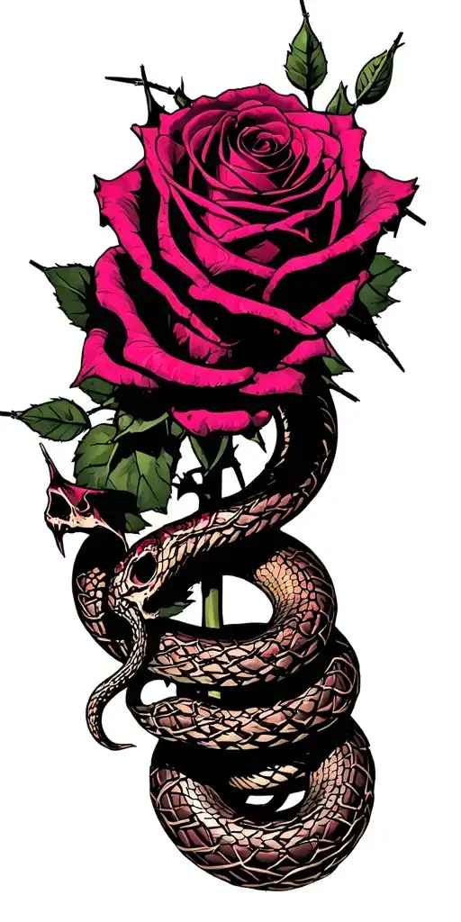 dead roses, barbed wire wrapped, and breast cancer awarness and snake  tattoo design idea