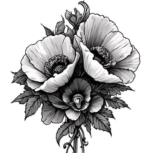 A bouquet of a fleur -de -lis and a poppy tattoo design idea