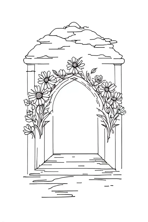empty tomb with flowers growing out of it tattoo design idea