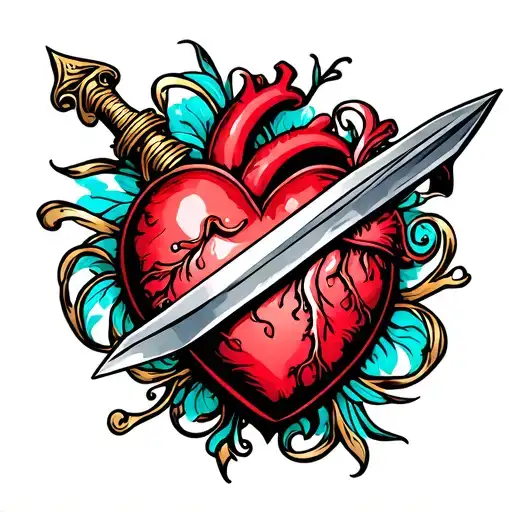 heart with a dagger inside tattoo design idea