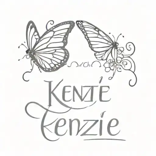 kenzie written next to a butterfly tattoo design idea