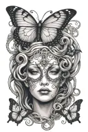 medusa mythology, semicolon, butterfly tattoo design idea