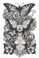 medusa mythology, semicolon, butterfly tattoo design idea