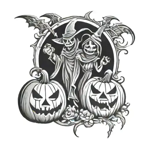 Halloween ghosts and jack o lantern  tattoo design idea