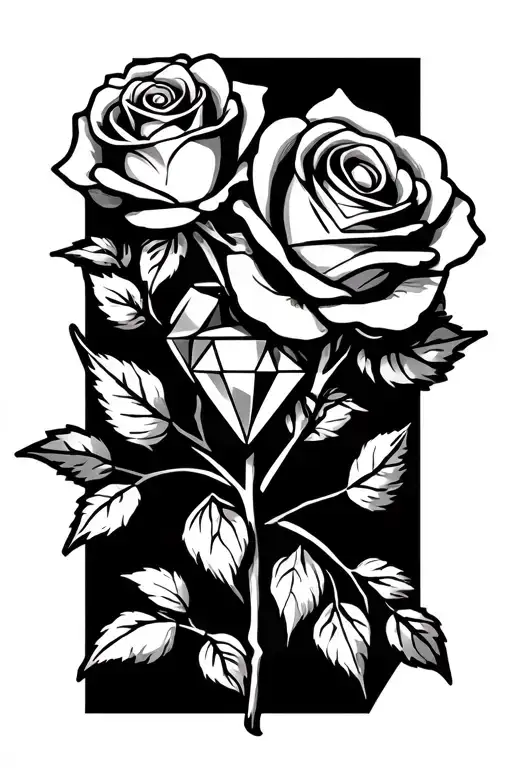 diamonds roses and a single arrow no leaves and more diamonds. minimalist. maybe single line shading is ok tattoo design idea