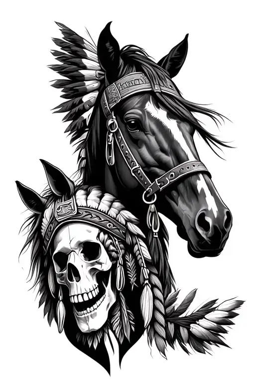 western sleeve tattoo featuring horses, horseshoes, jackpots, native chief skull, &tooled leather in the empty spots tattoo design idea