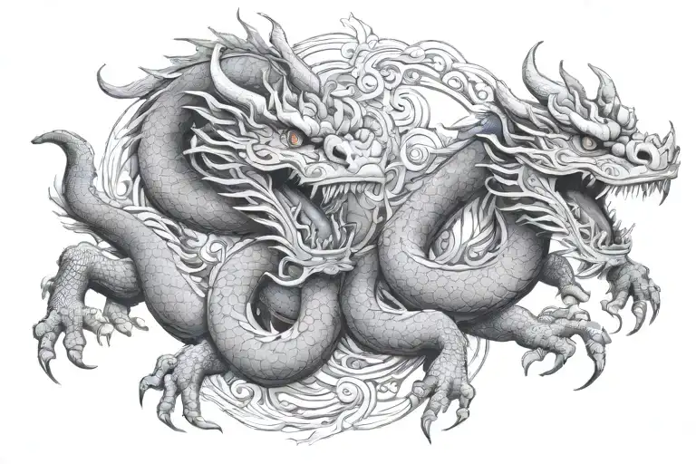 two Thai dragons going separate ways tattoo design idea