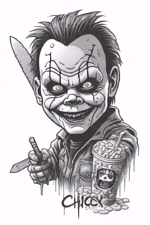 Micheal myers knife chucky cereal box Jason mask tattoo design idea