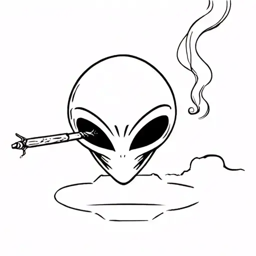alien smoking joint on ufo tattoo design idea
