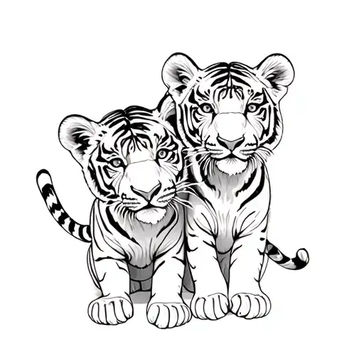 Two tiger cubs playing together. tattoo design idea