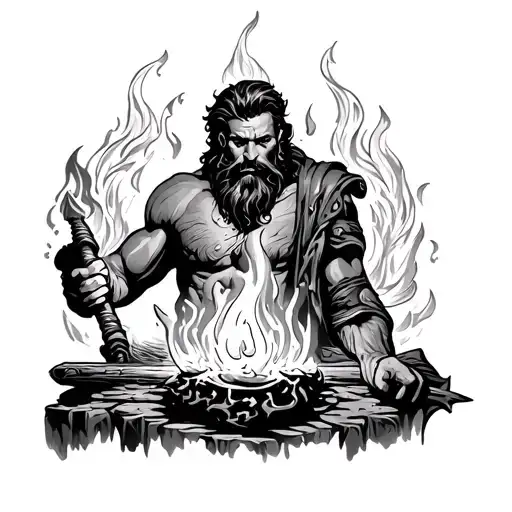 Hephaestus working forge tattoo design idea