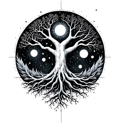 The tree of knowledge is rooted in the stars ** Details: ** - ** The roots **: in the form of ** overlapping circles ** (representation of logic and analysis).   - ** a tattoo design idea