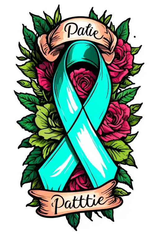 Ovarian Cancer ribbon with "Pattie" written on the bottom tattoo design idea