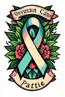 Ovarian Cancer ribbon with "Pattie" written on the bottom tattoo design idea