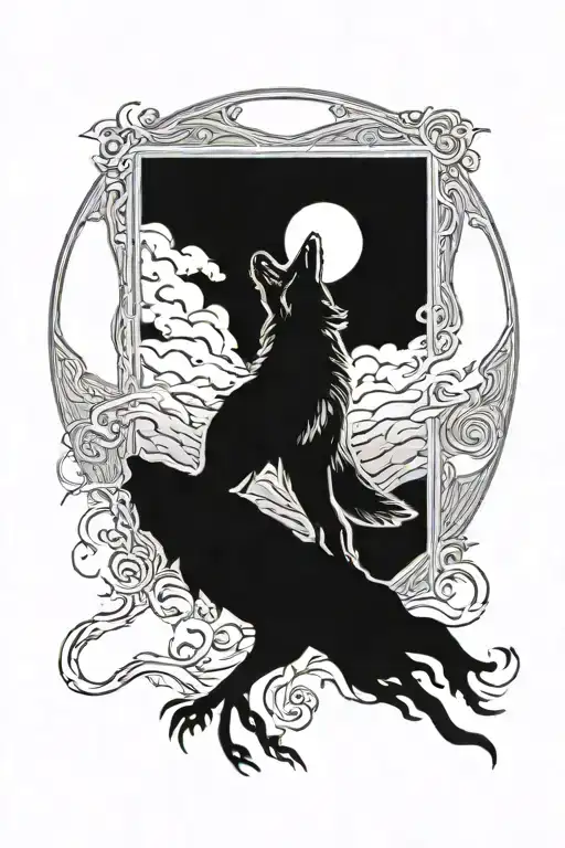full body wolf howling moon tattoo design idea