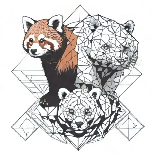 A red panda and a hippo surrounded by geometric shape tattoo design idea