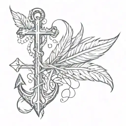 cross and  anchor feather quill scrawling tattoo design idea