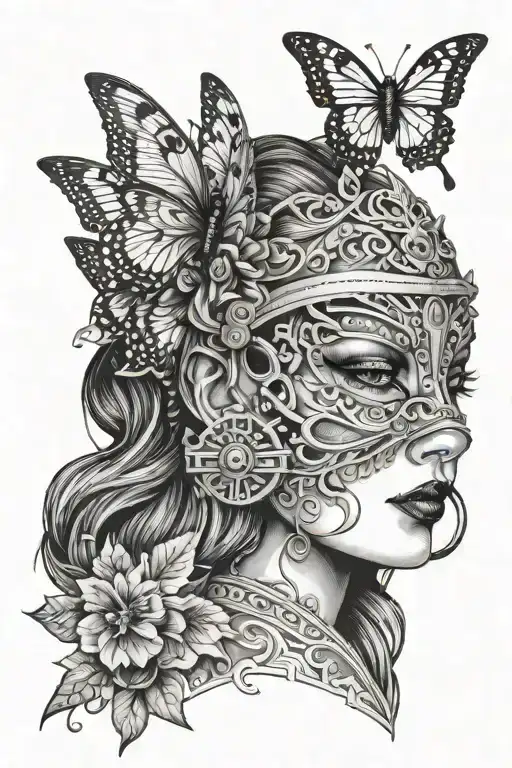king fisher butter fly girl mask tattoo design idea