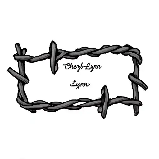 "Cheryl-Lynn" barb wire tattoo name tattoo design idea