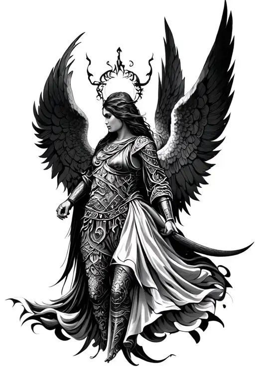 warrior and angel tattoo design idea