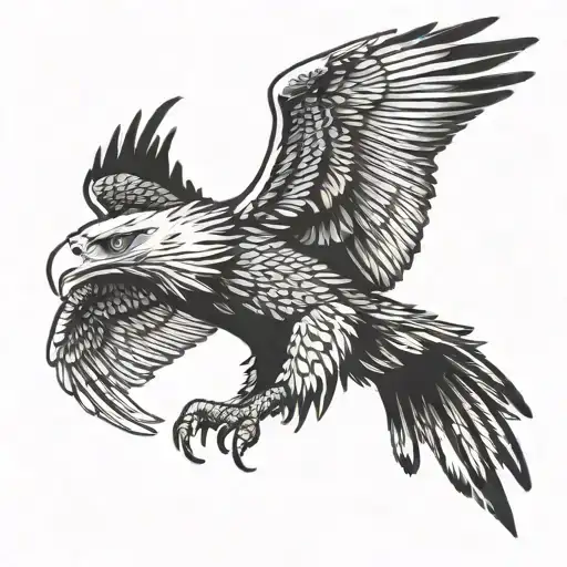 eagle forward facing with talons showing, wings curved inwards tattoo design idea