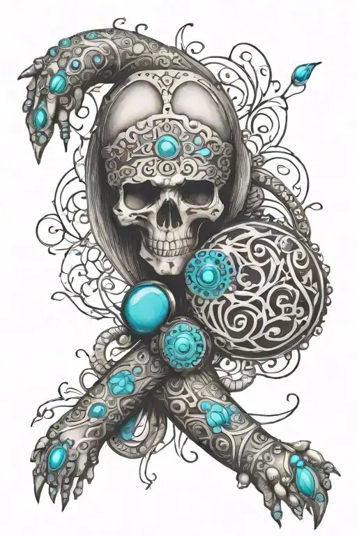 tooled leather sleeve with turquoise stones balanced tattoo design idea