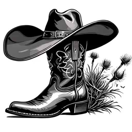 Cowboy hat and boot with thistles incorporated tattoo design idea
