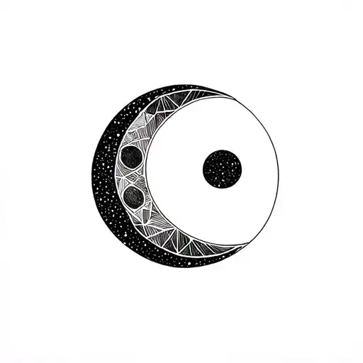 fine line geometric sketch style stipple linework moon tattoo design idea