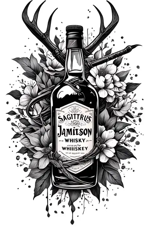 Sagittarius sign. dirt bike & Jamison whiskey bottle wrapped tattoo design idea