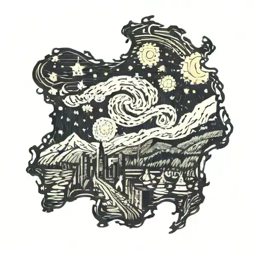 starry night by van gogh map of venezuela filled tattoo design idea