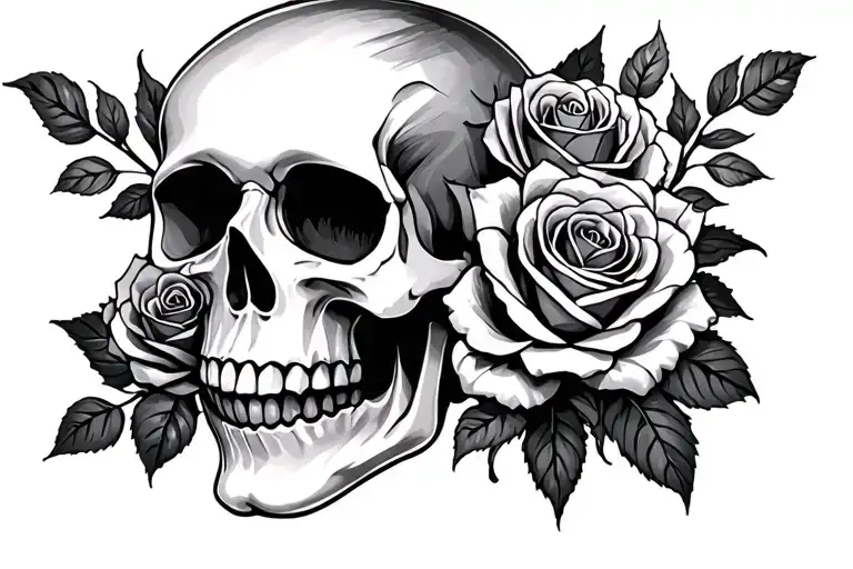 girly skull and roses tattoo design idea