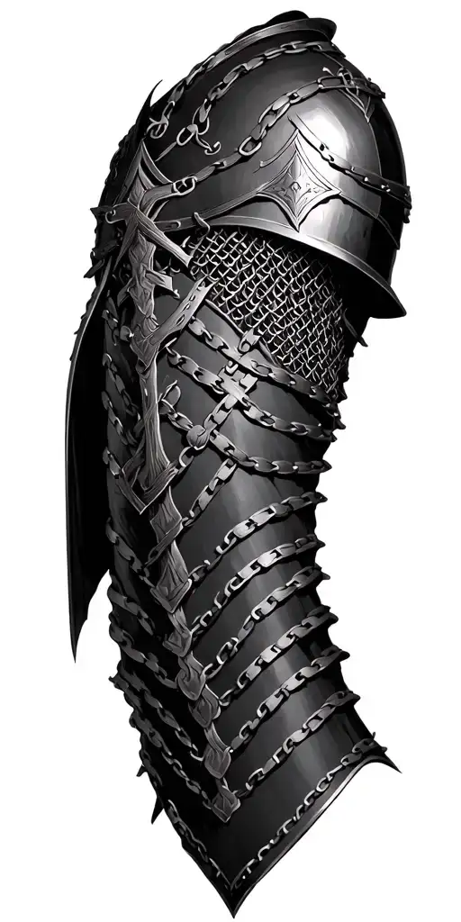 Armor pauldron and chain mail with cross tattoo design idea