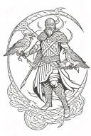 viking with ravens and moon tattoo design idea