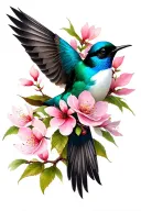 realistic cherry blossom swallow tattoo design idea