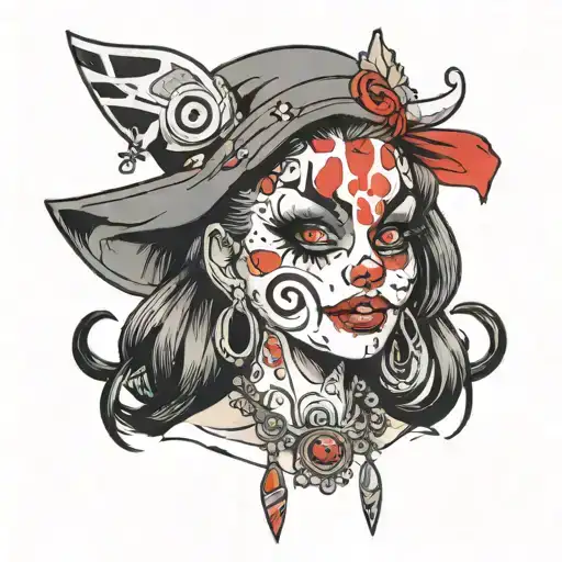  a juggalette with intricate face paint and a hatchet necklace tattoo design idea