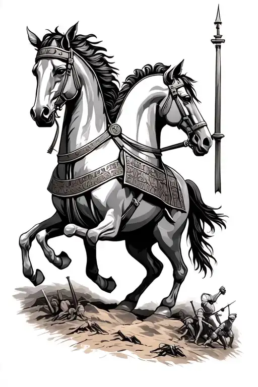 roman trojan horse in war scene tattoo design idea