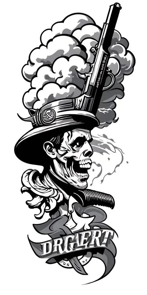Chicano style, clouds, flashes, loyalty, Uzi, Dagobert Dollars, Adler tattoo design idea