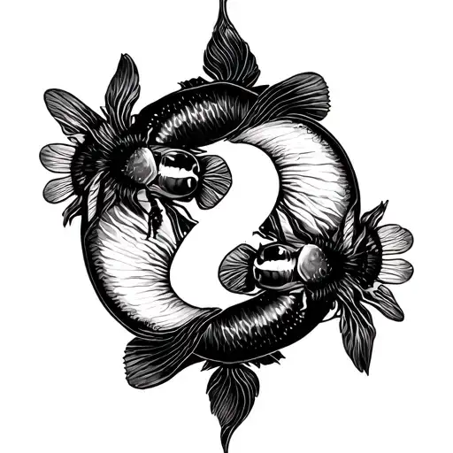 fish and bee making ying yang sign tattoo design idea