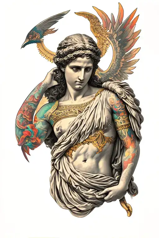 Athena apollo zues shoulder sleeve tattoo design idea