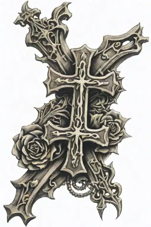 western and christian cross tattoo design idea
