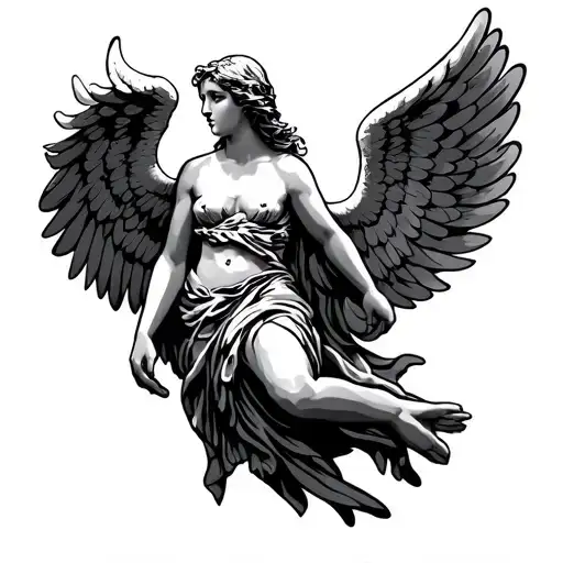 sideways angel with wings spread tattoo design idea