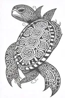 tribal turtle with birthdates  tattoo design idea