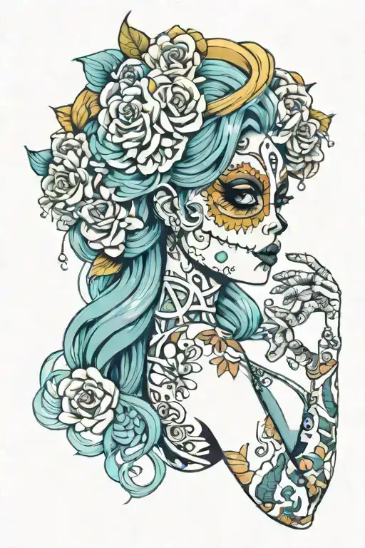 sugar skull girl tattoo design idea