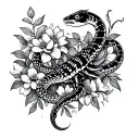 snake, fish, spider, scorpion with flowers tattoo design idea