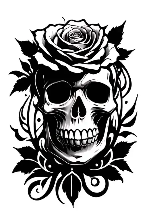 hour glass rose skull tattoo design idea