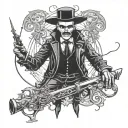 puppet master at top controllong string with sissors cut string but puppet still being controlled  tattoo design idea