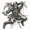 puppet master at top controllong string with sissors cut string but puppet still being controlled  tattoo design idea